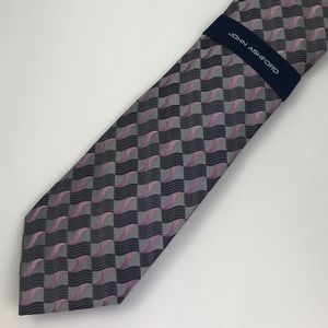 John Ashford 100% Silk Necktie Pink Gray Wavey NWT